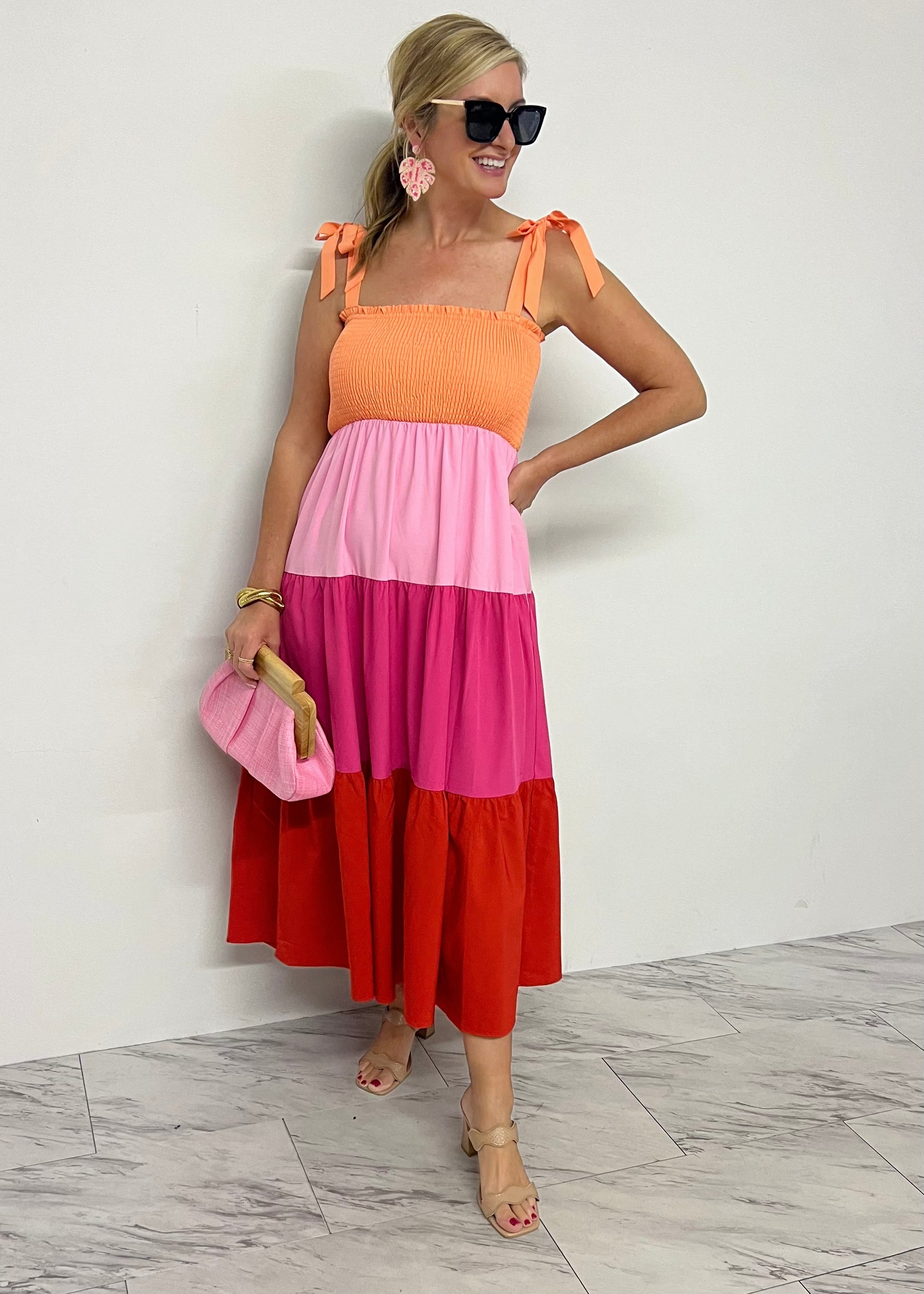 Pink colorblock dress best sale