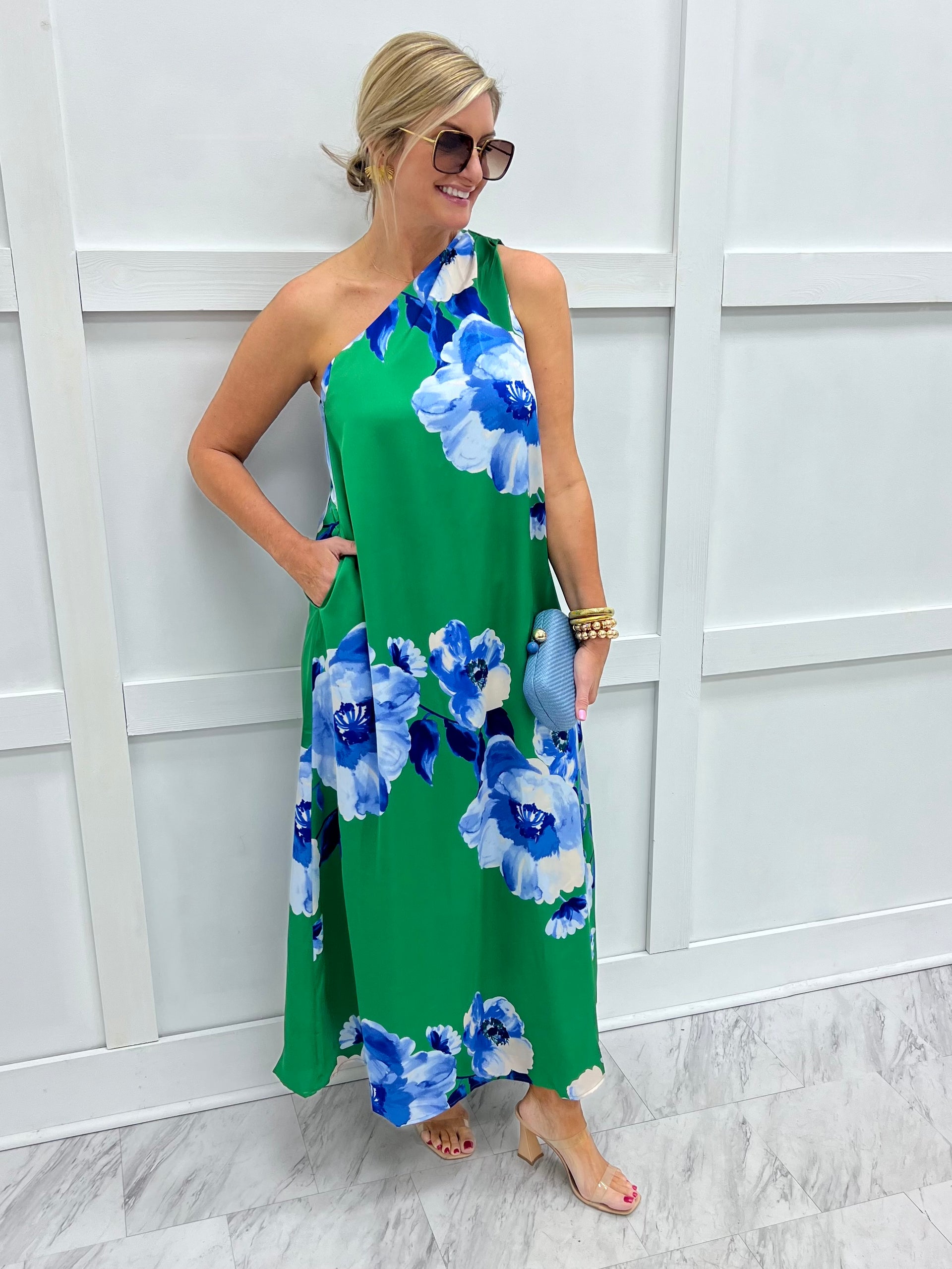 Glenna Green Single Shoulder Maxi Dress-FINAL SALE – shop chartreuse