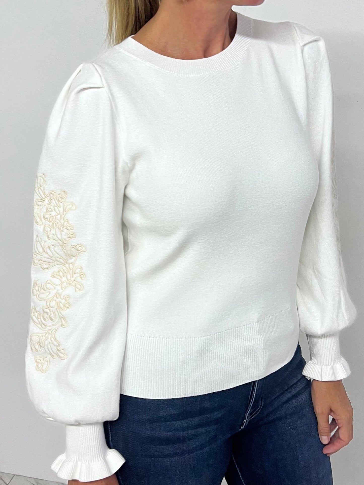 Lottie Ivory Floral Sleeve Sweater