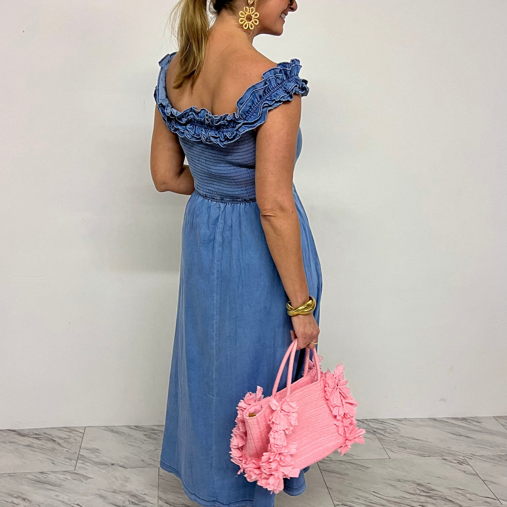 
                      
                        Dallas Denim Ruffle Dress
                      
                    