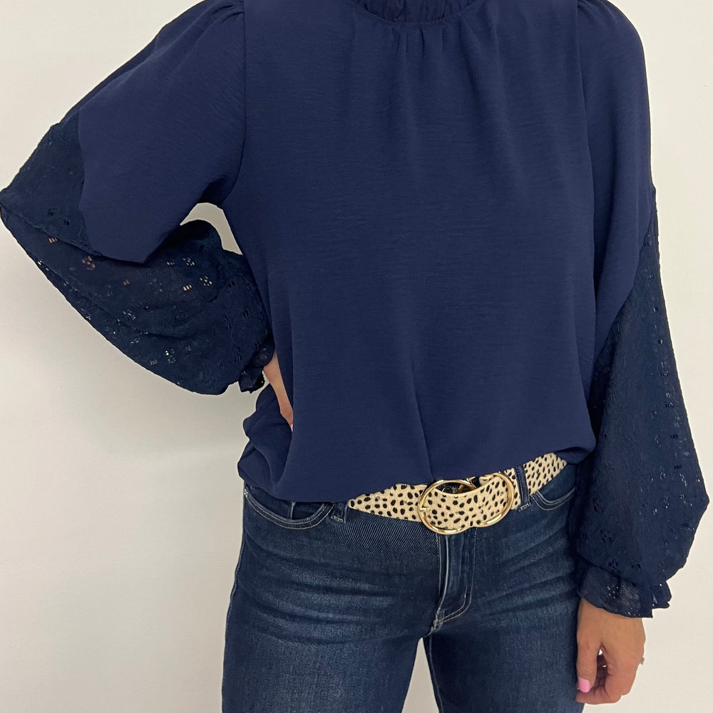 Emmett Navy Lace Sleeve Top