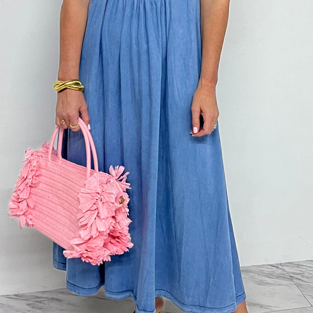 
                      
                        Dallas Denim Ruffle Dress
                      
                    