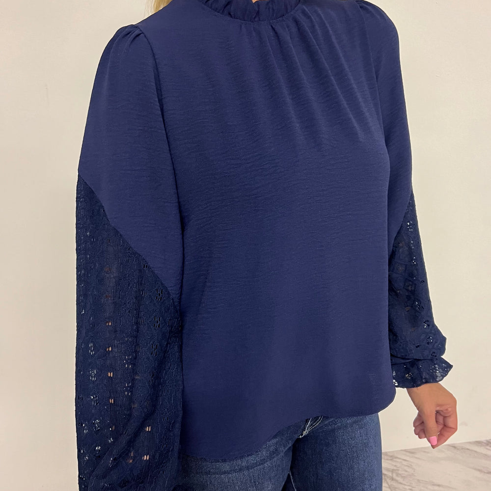 
                  
                    Emmett Navy Lace Sleeve Top
                  
                