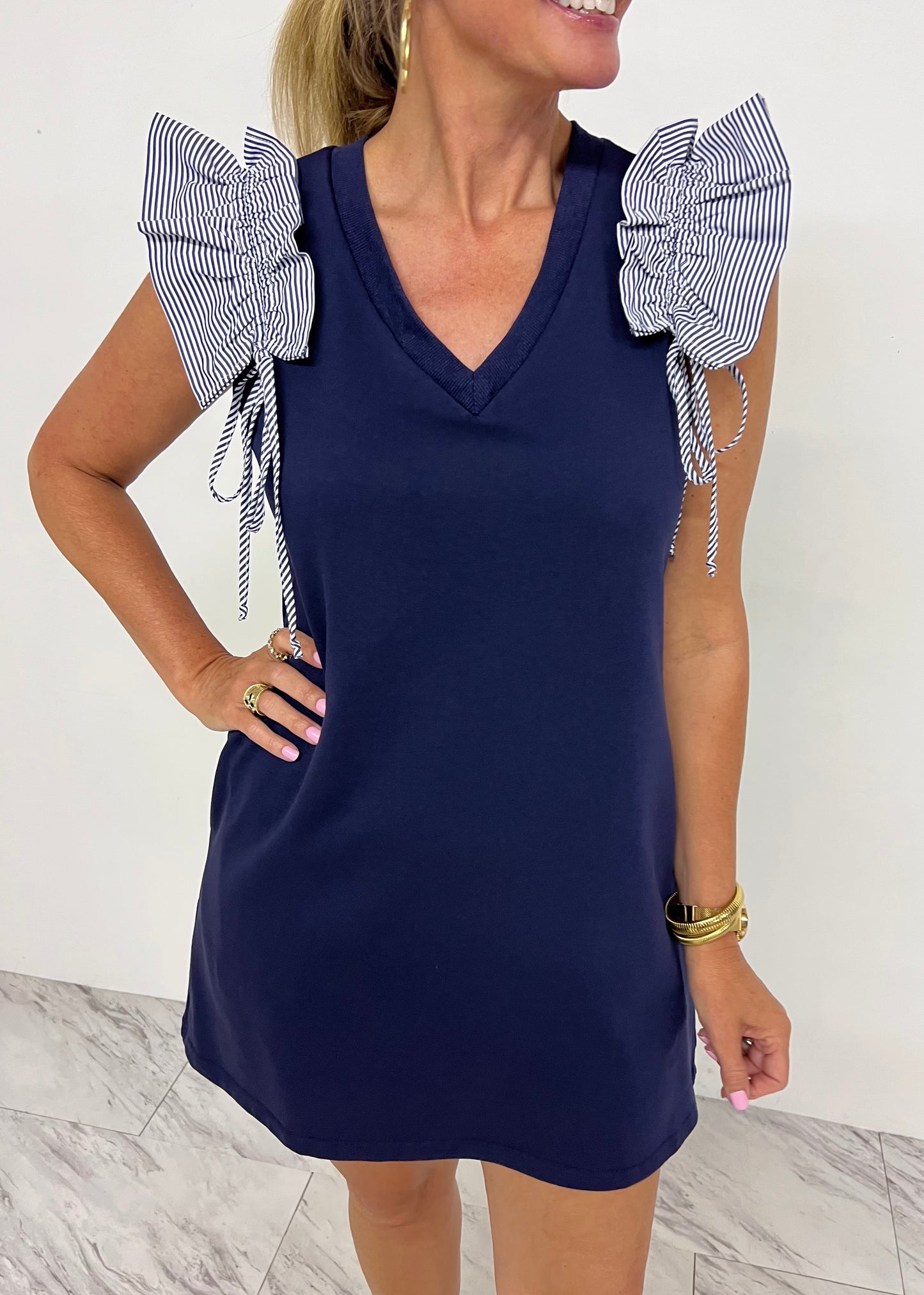 Nola Navy Stripe Detail Dress
