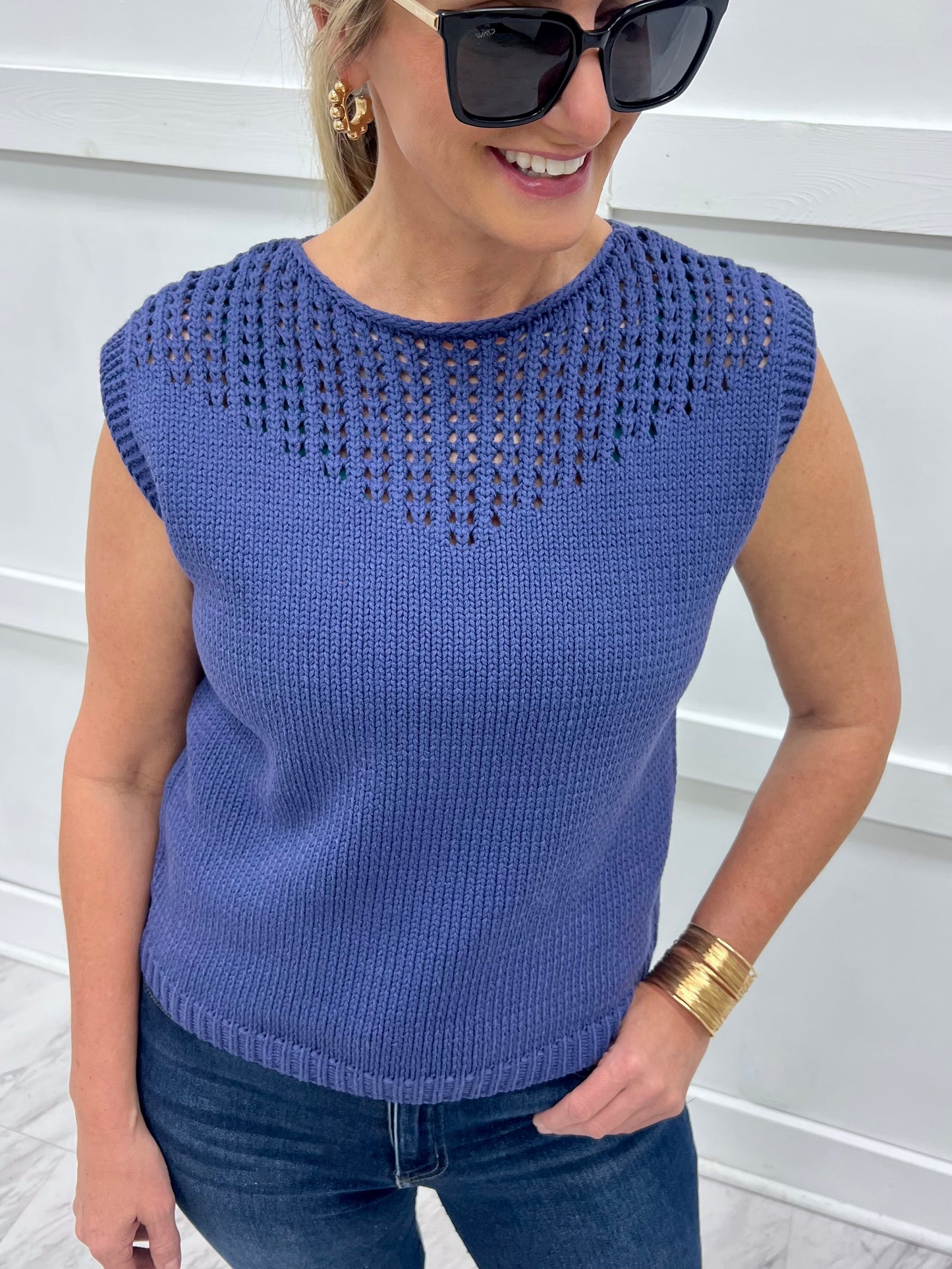 Allie Open Knit Sweater Top (Navy)