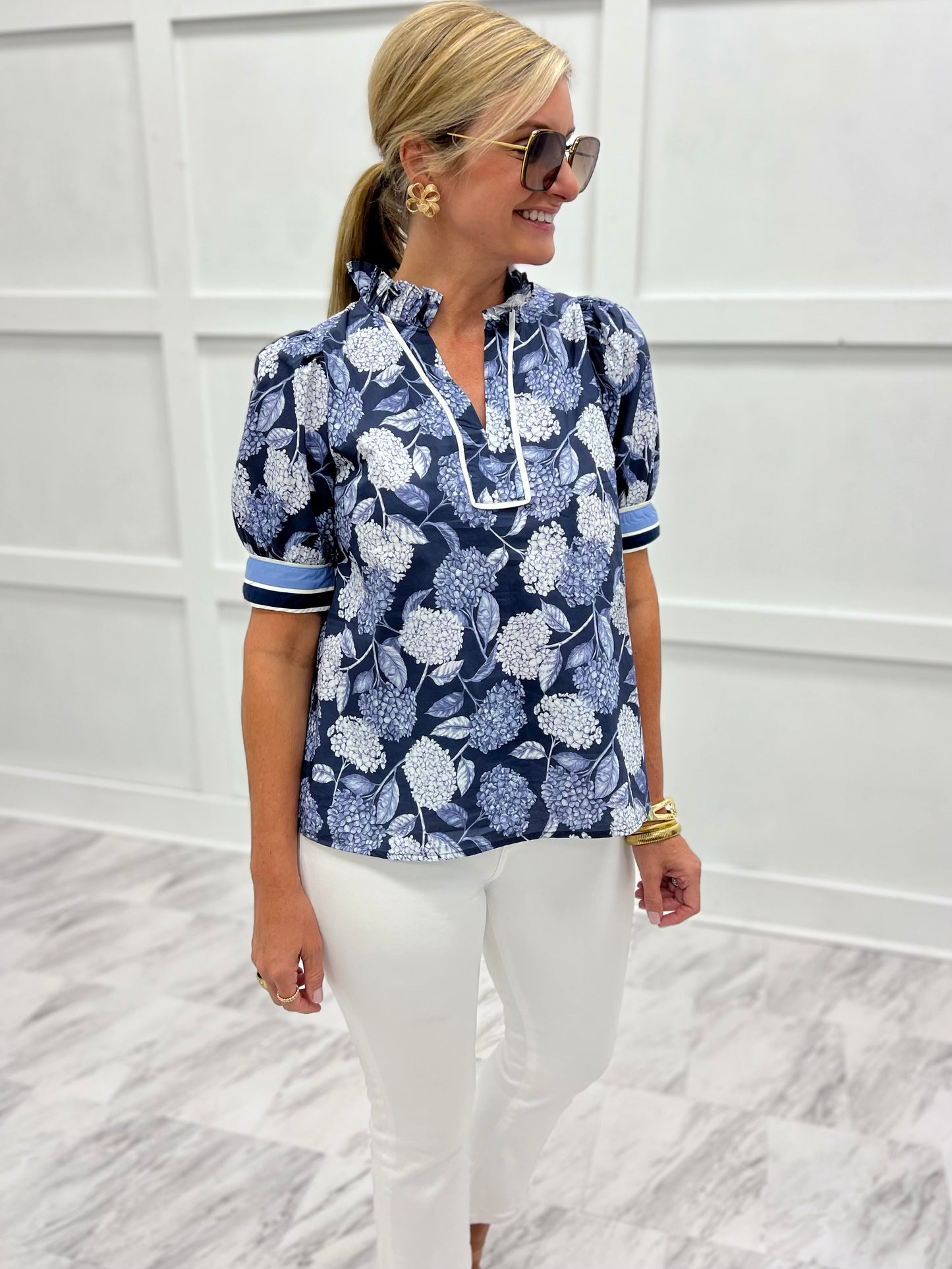 Noah Navy Flower Top