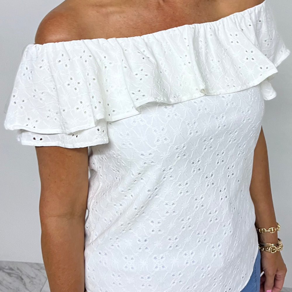 
                      
                        Effie Eyelet Off The Shoulder Top (White)- FINAL SALE
                      
                    