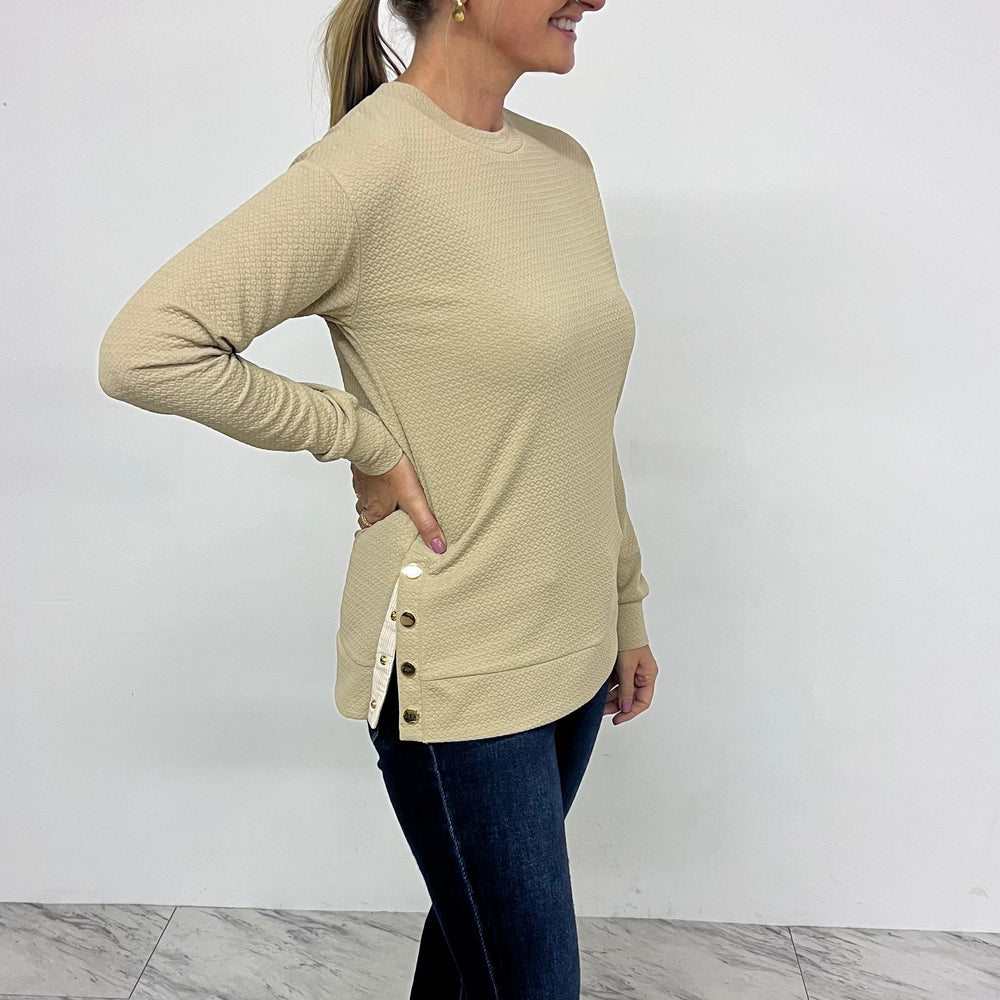 Georgia Gold Button Top (Taupe)