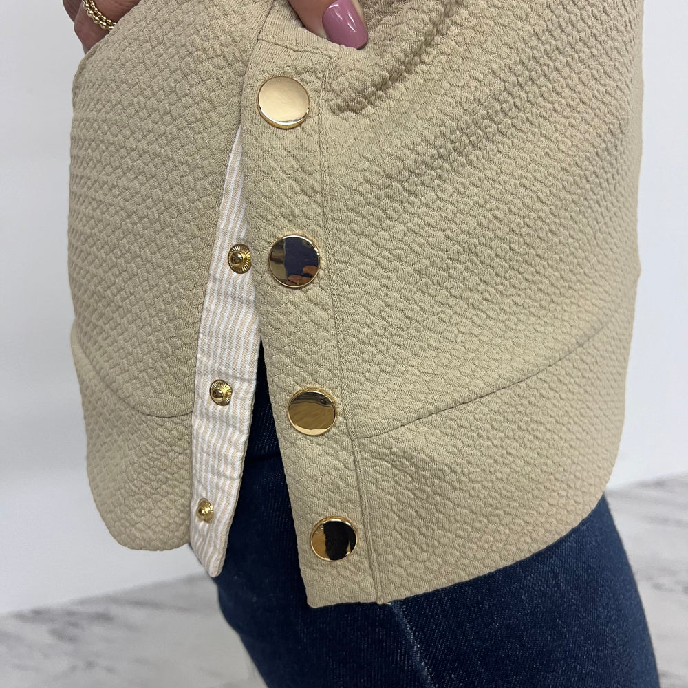 Georgia Gold Button Top (Taupe)