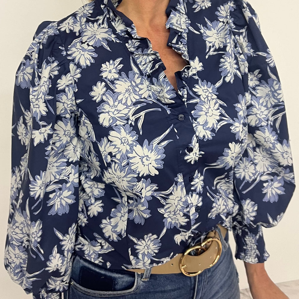 Nova Navy Blue Flower Top