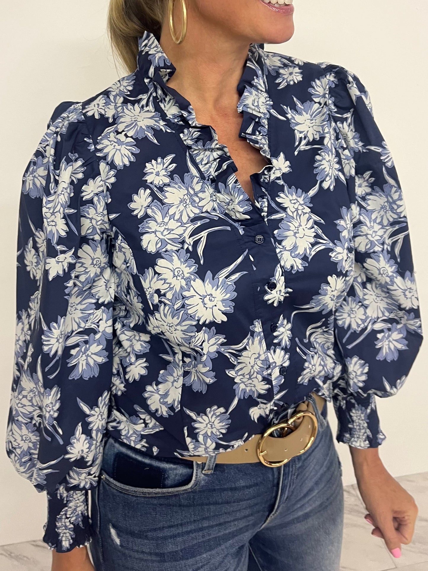 Nova Navy Blue Flower Top