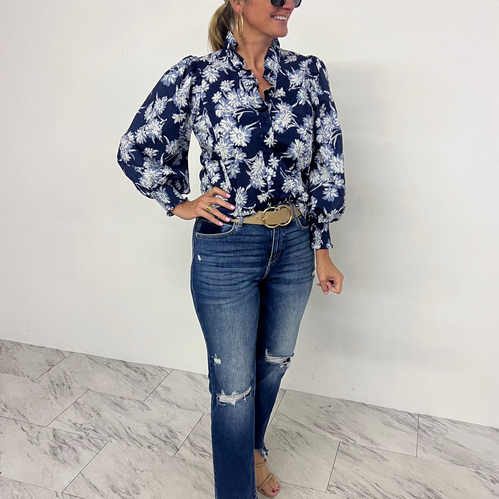 
                  
                    Nova Navy Blue Flower Top
                  
                