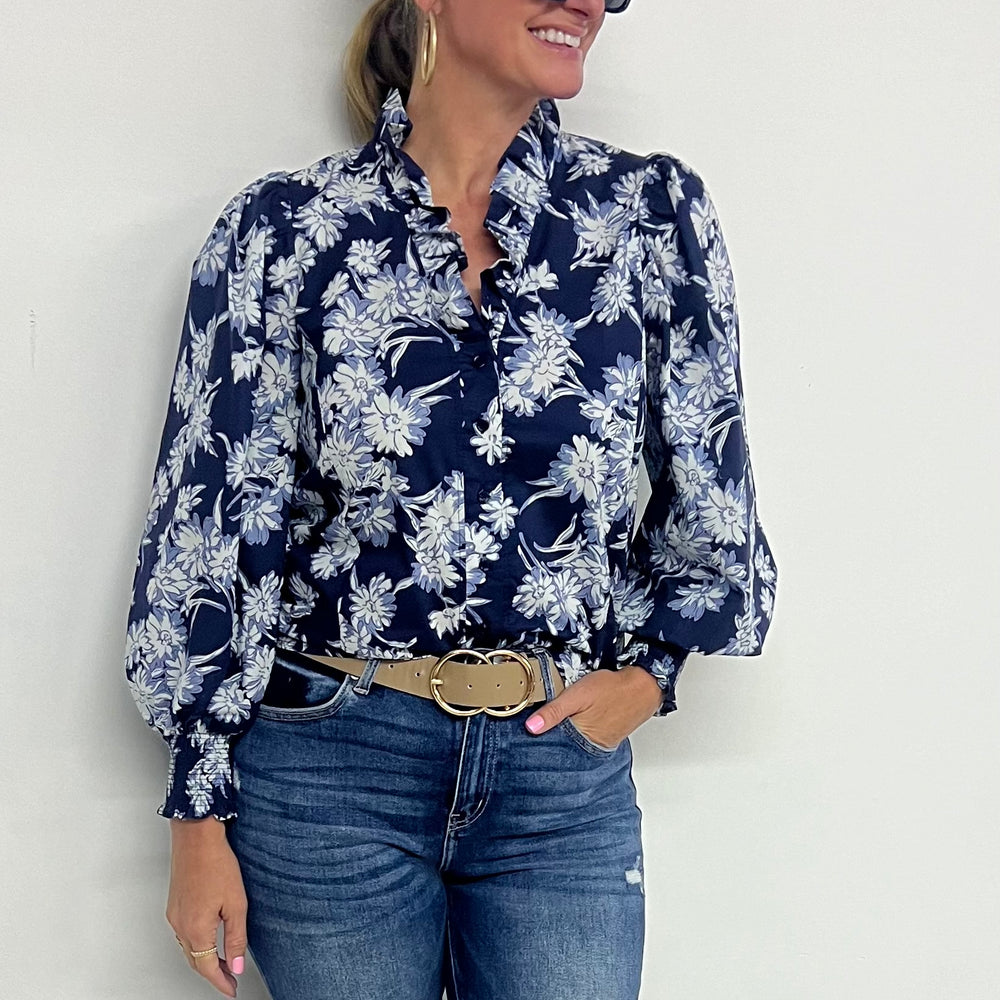 Nova Navy Blue Flower Top