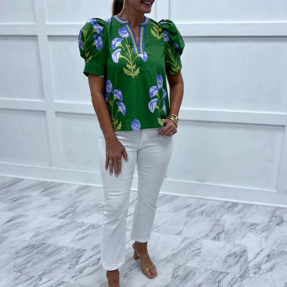 
                  
                    Poppy Flower Puff Sleeve Top (Green)
                  
                