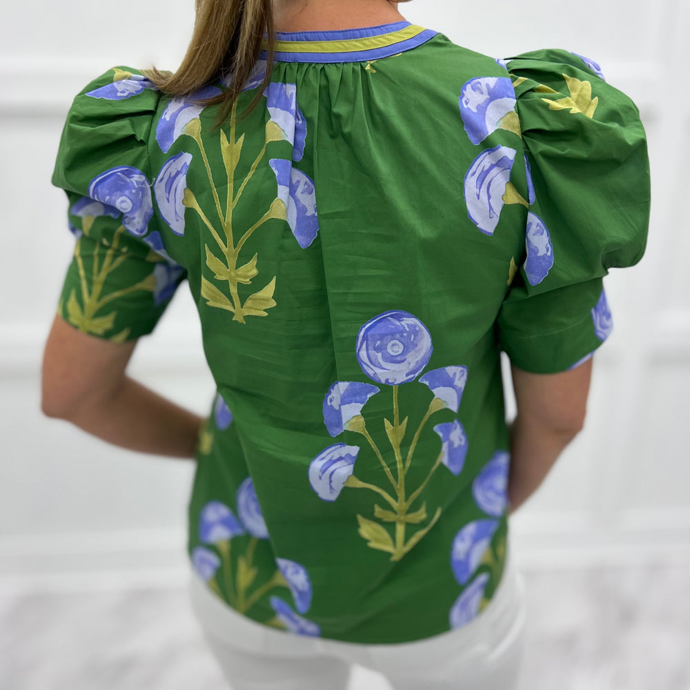 Poppy Flower Puff Sleeve Top (Green)