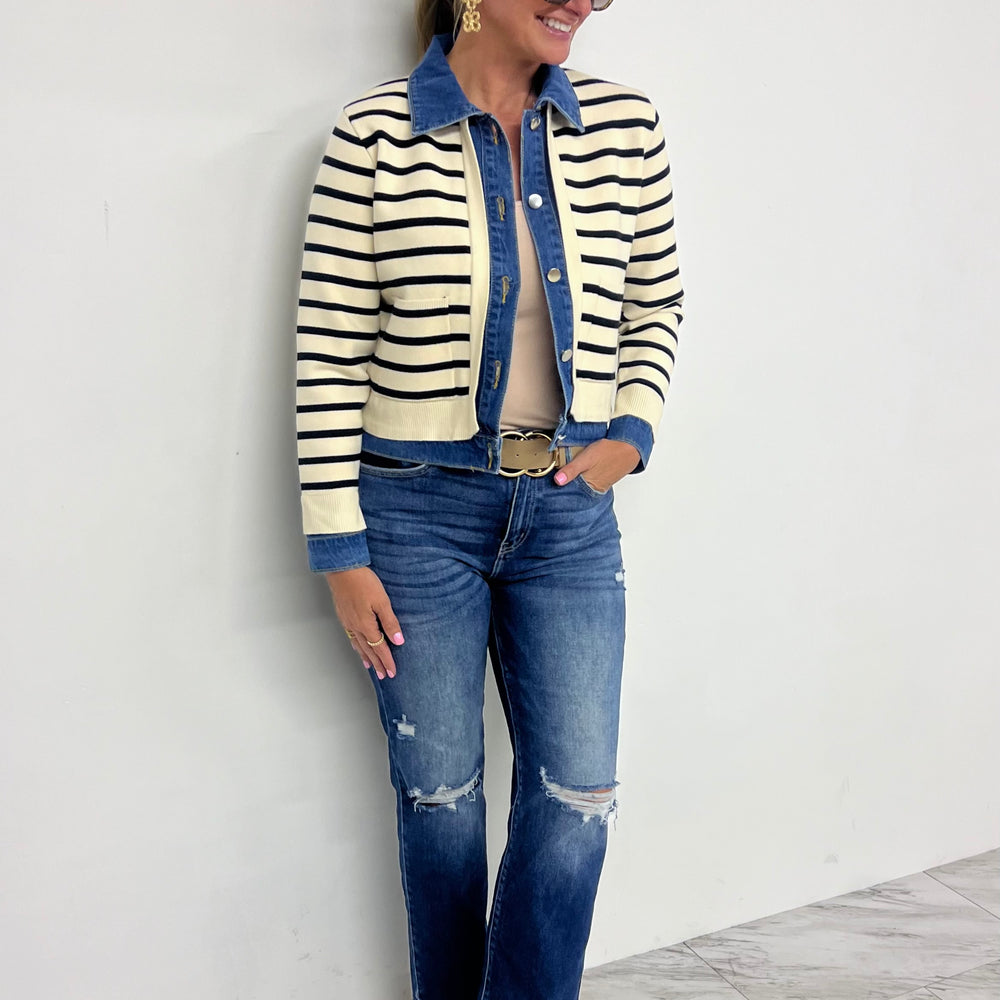 
                  
                    Loren Stripe + Denim Cardigan
                  
                