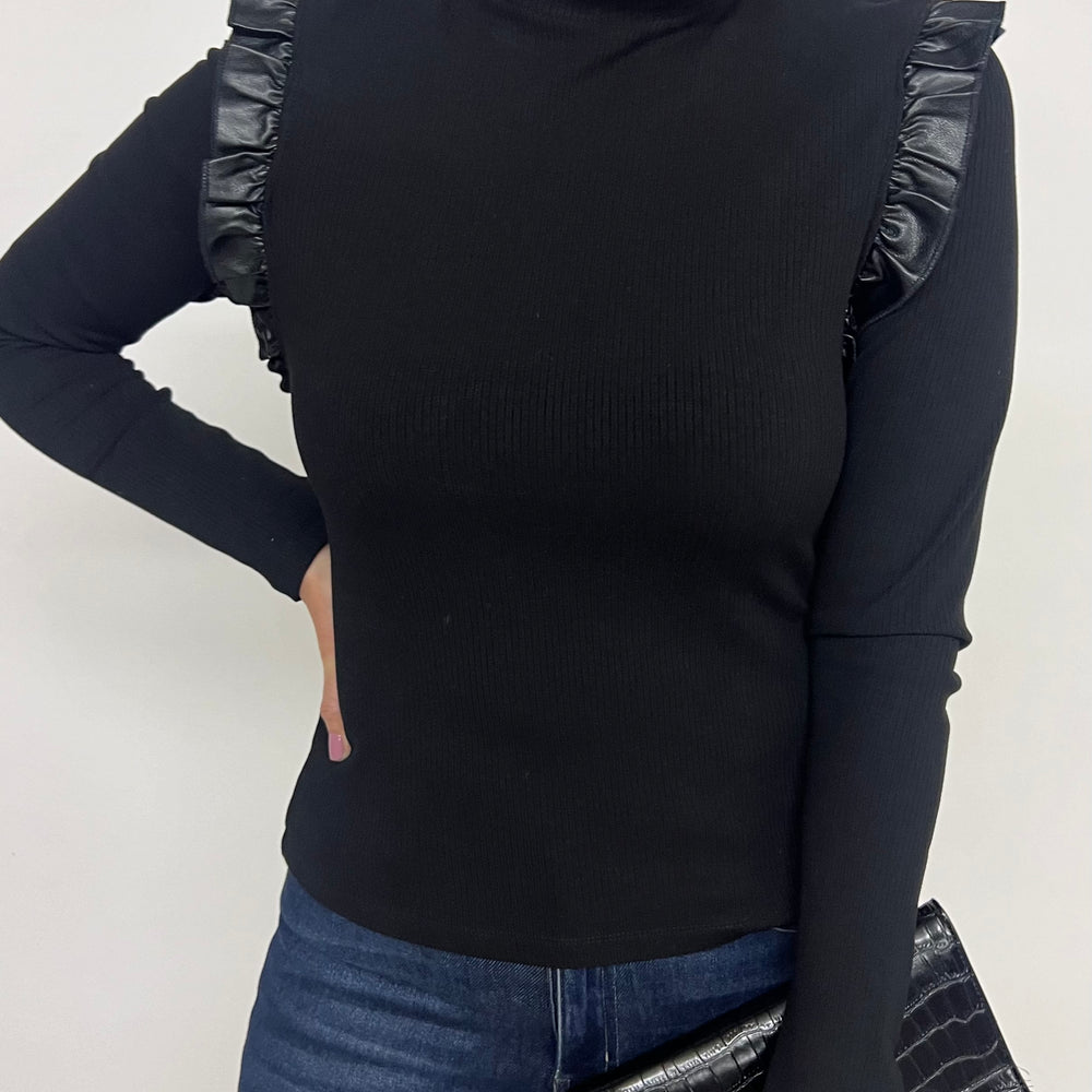 Kaia Leather Detail Top (Black)