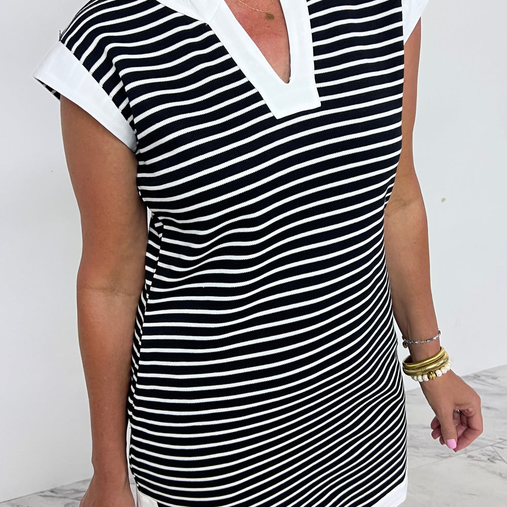 Twiggy Textured + Stripe Dress (Black)