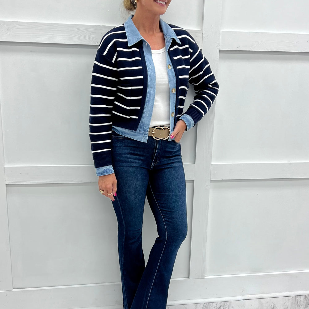 
                  
                    Loren Stripe + Denim Cardigan (Navy)
                  
                