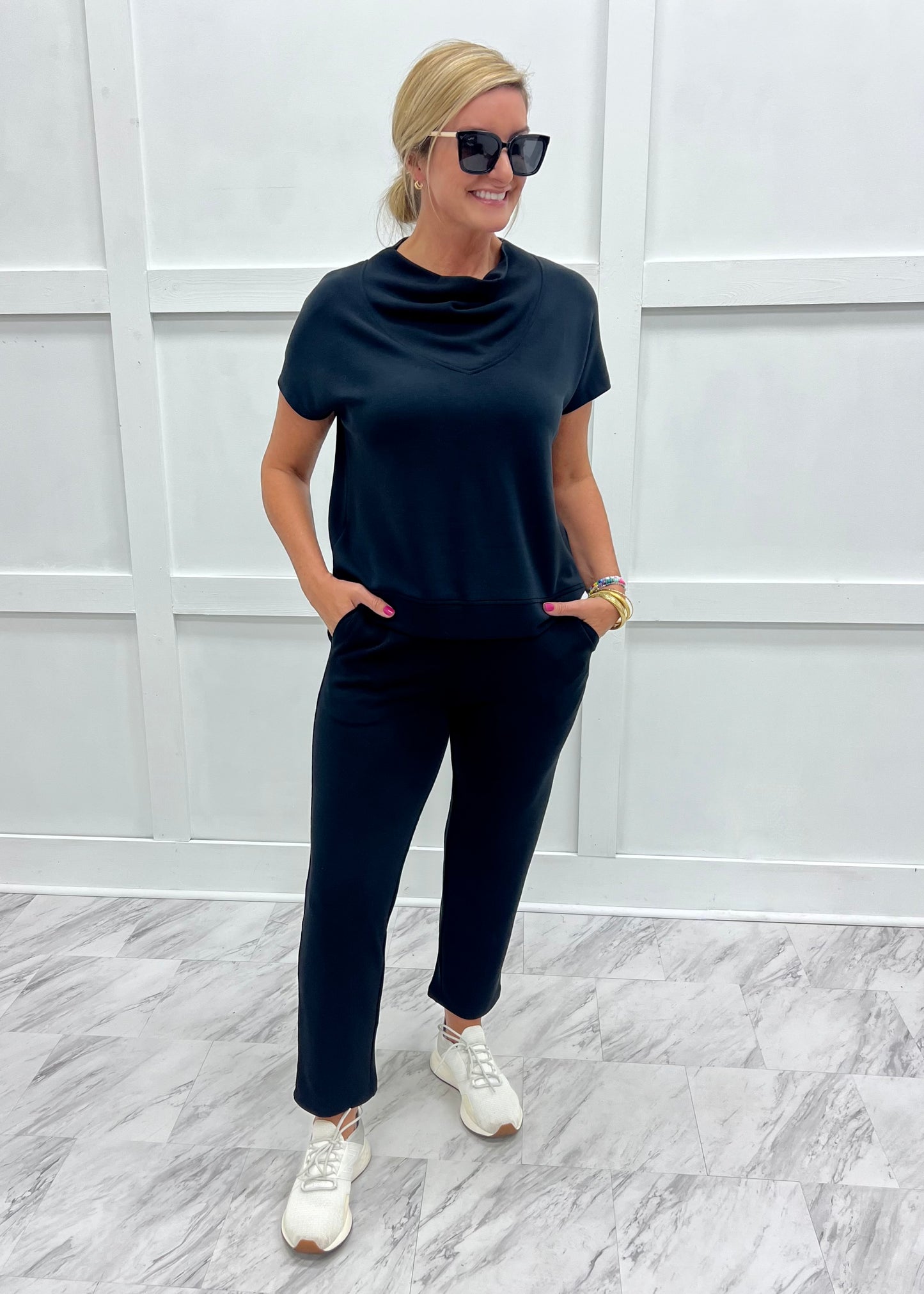 Campbell Cowl Neck Top (Black)