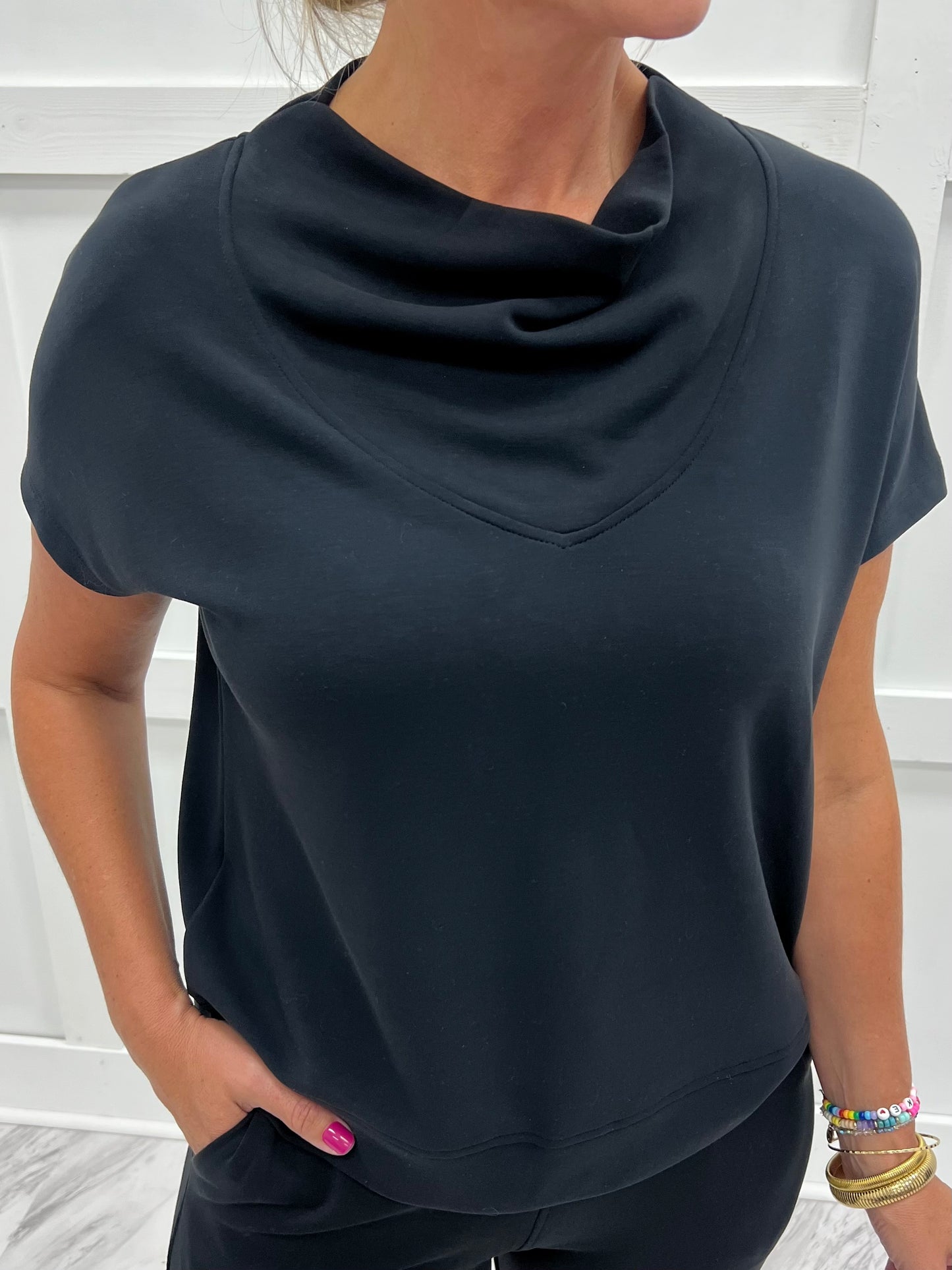 Campbell Cowl Neck Top (Black)