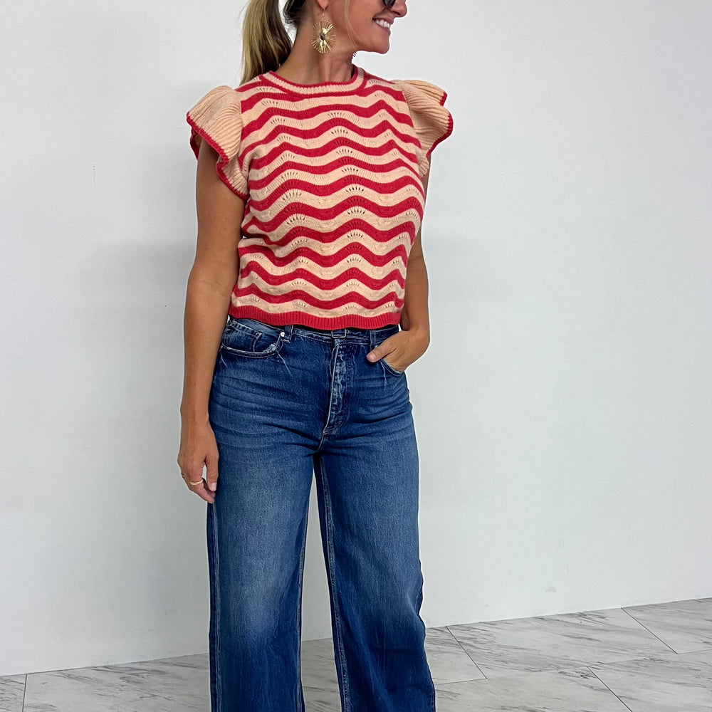 Sweetheart Stripe Short Sleeve Sweater -FINAL SALE