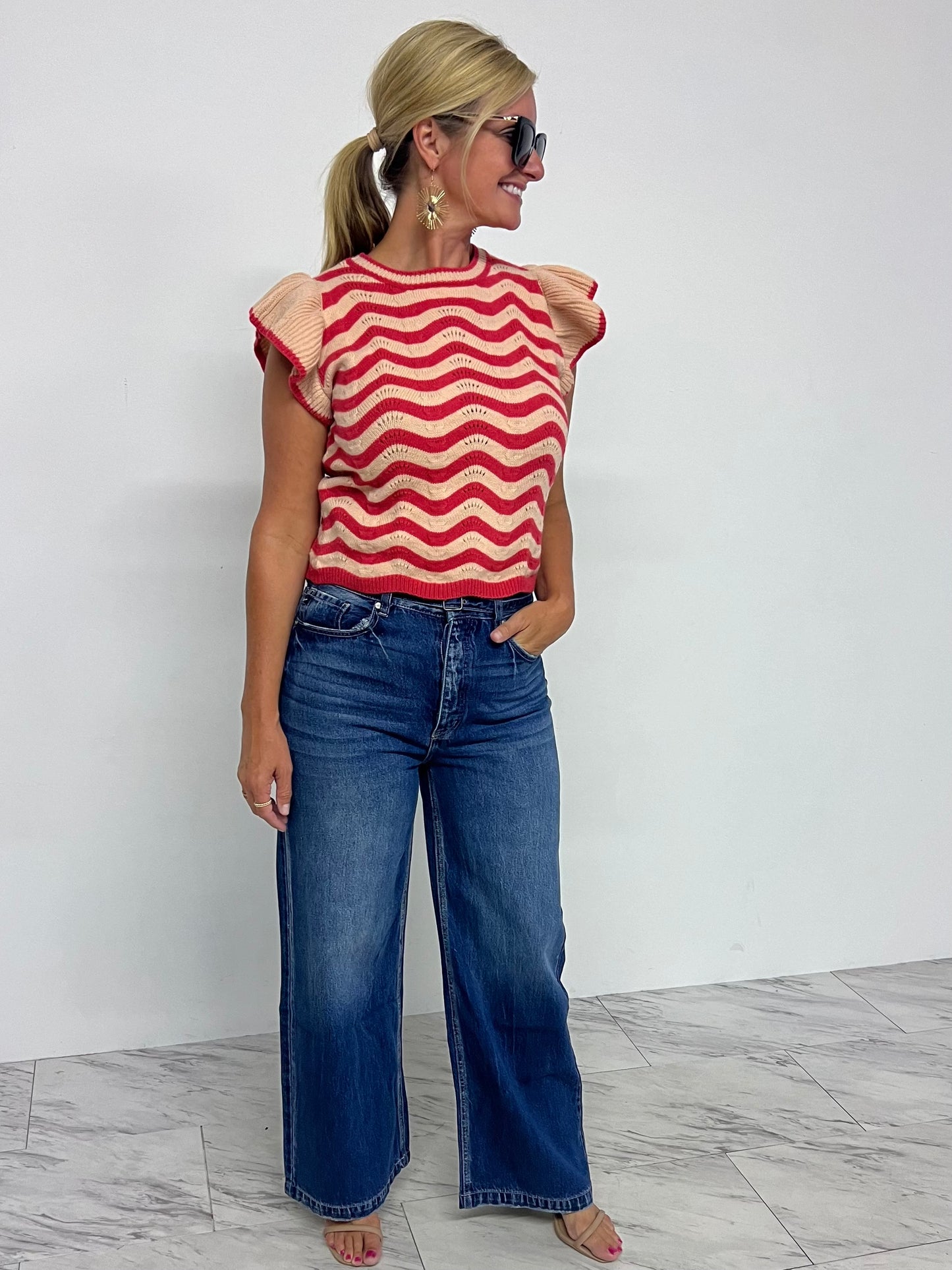 Sweetheart Stripe Short Sleeve Sweater -FINAL SALE