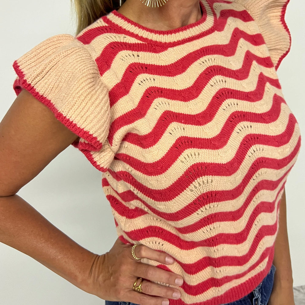 Sweetheart Stripe Short Sleeve Sweater -FINAL SALE