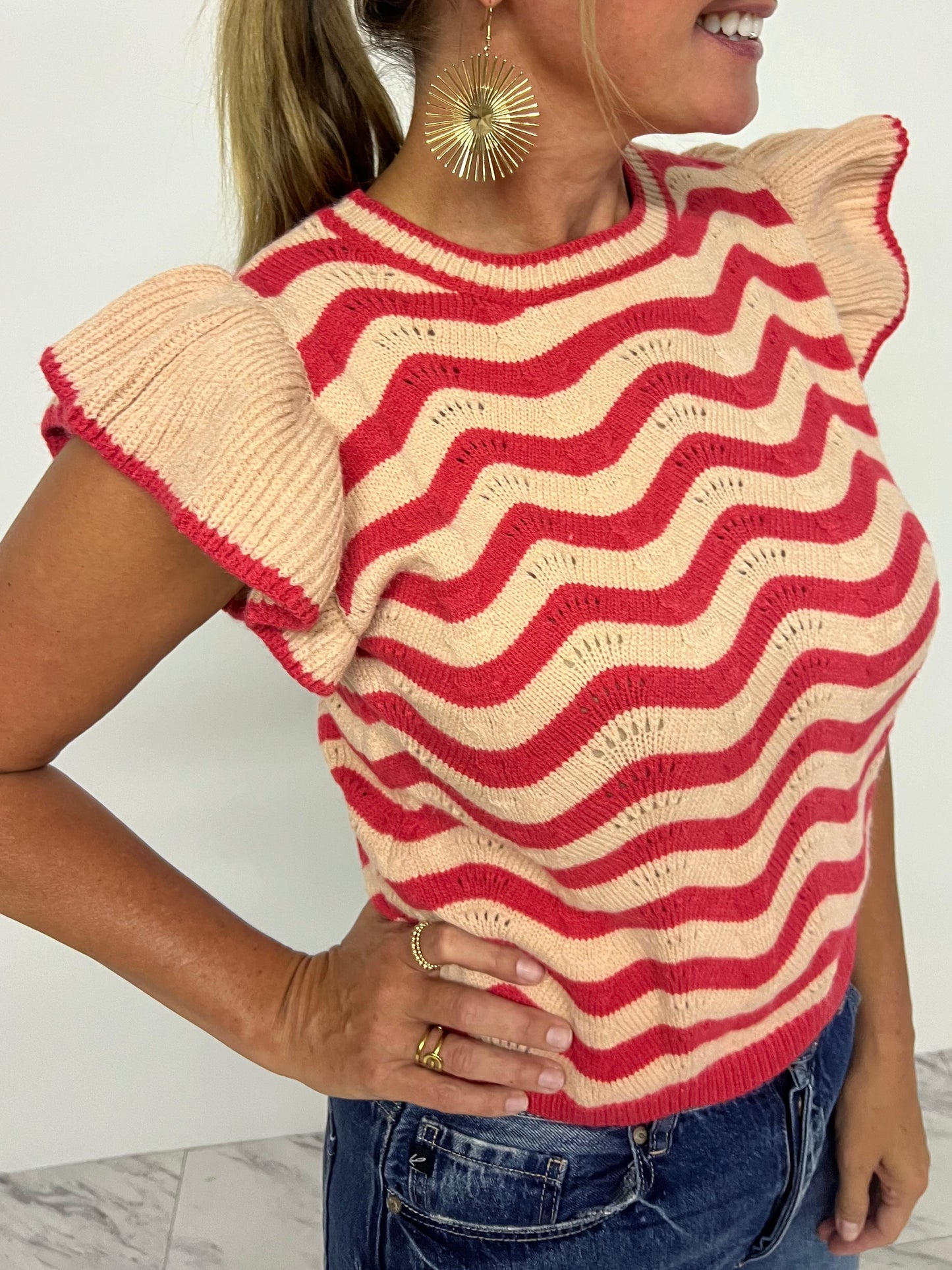 Sweetheart Stripe Short Sleeve Sweater -FINAL SALE