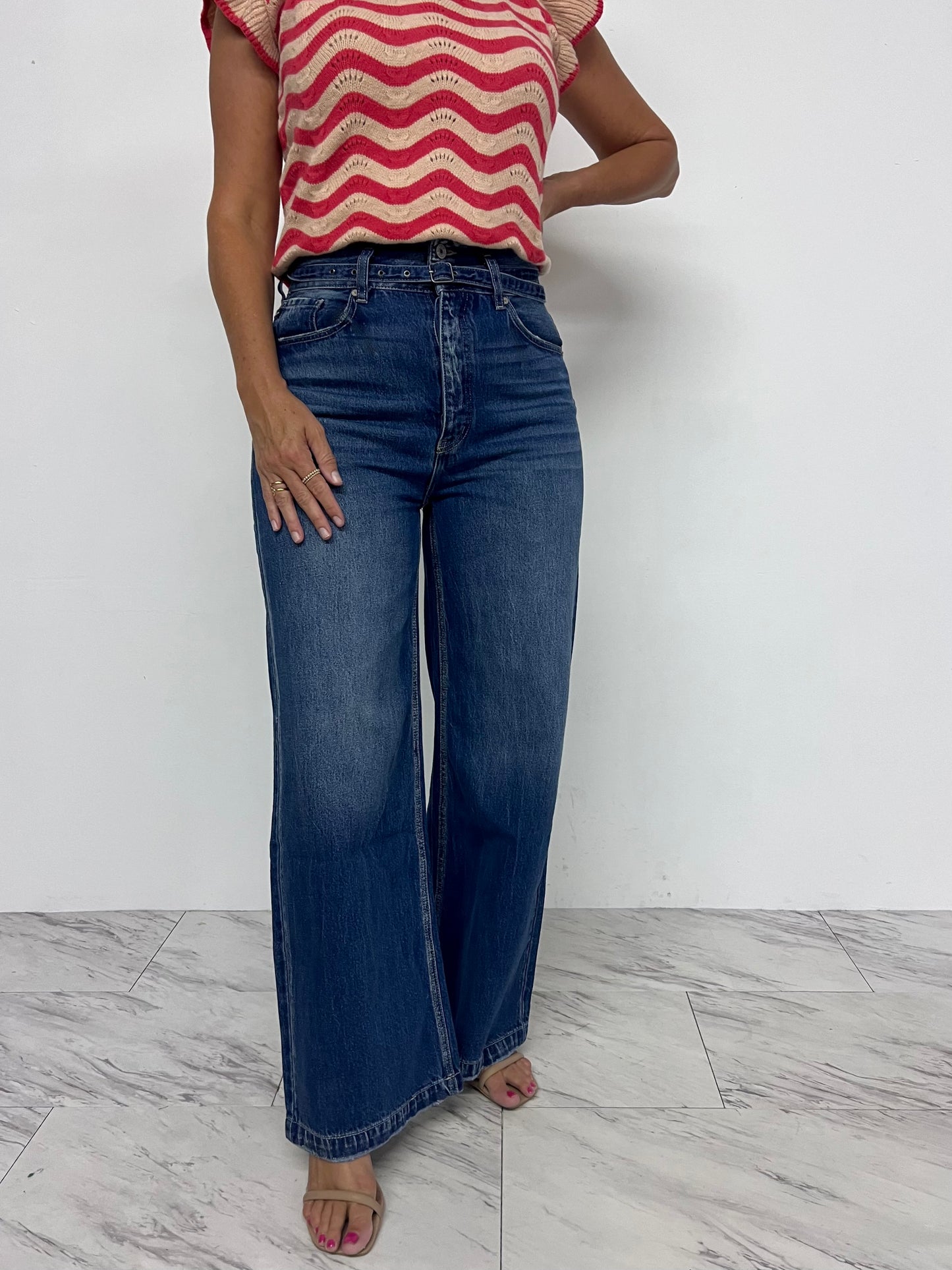 Delaney Wide Leg Belted Denim