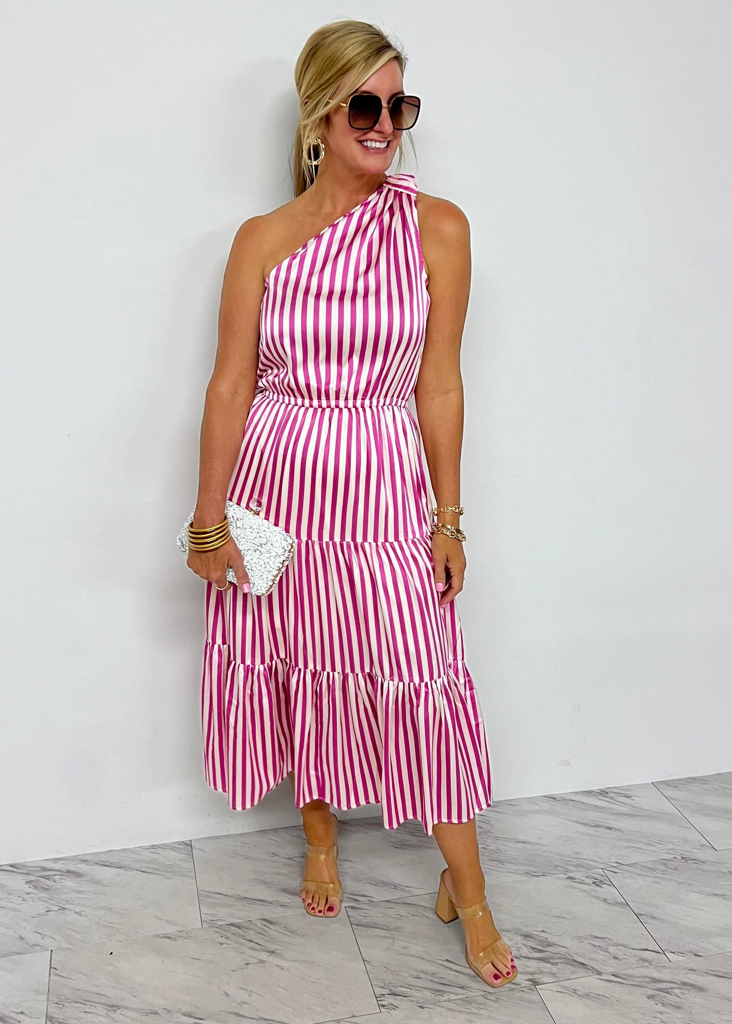 Serafina Single Shoulder Maxi Dress (magenta) - FINAL SALE