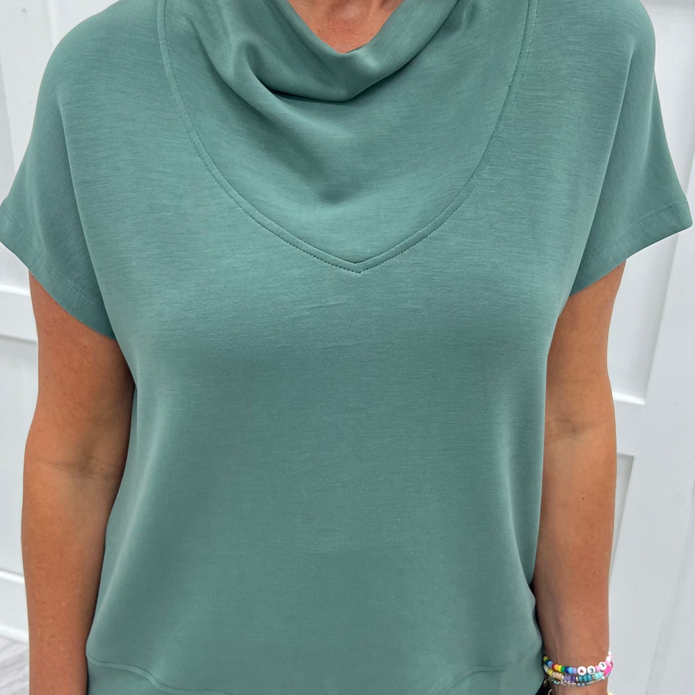 Campbell Cowl Neck Top (Green)
