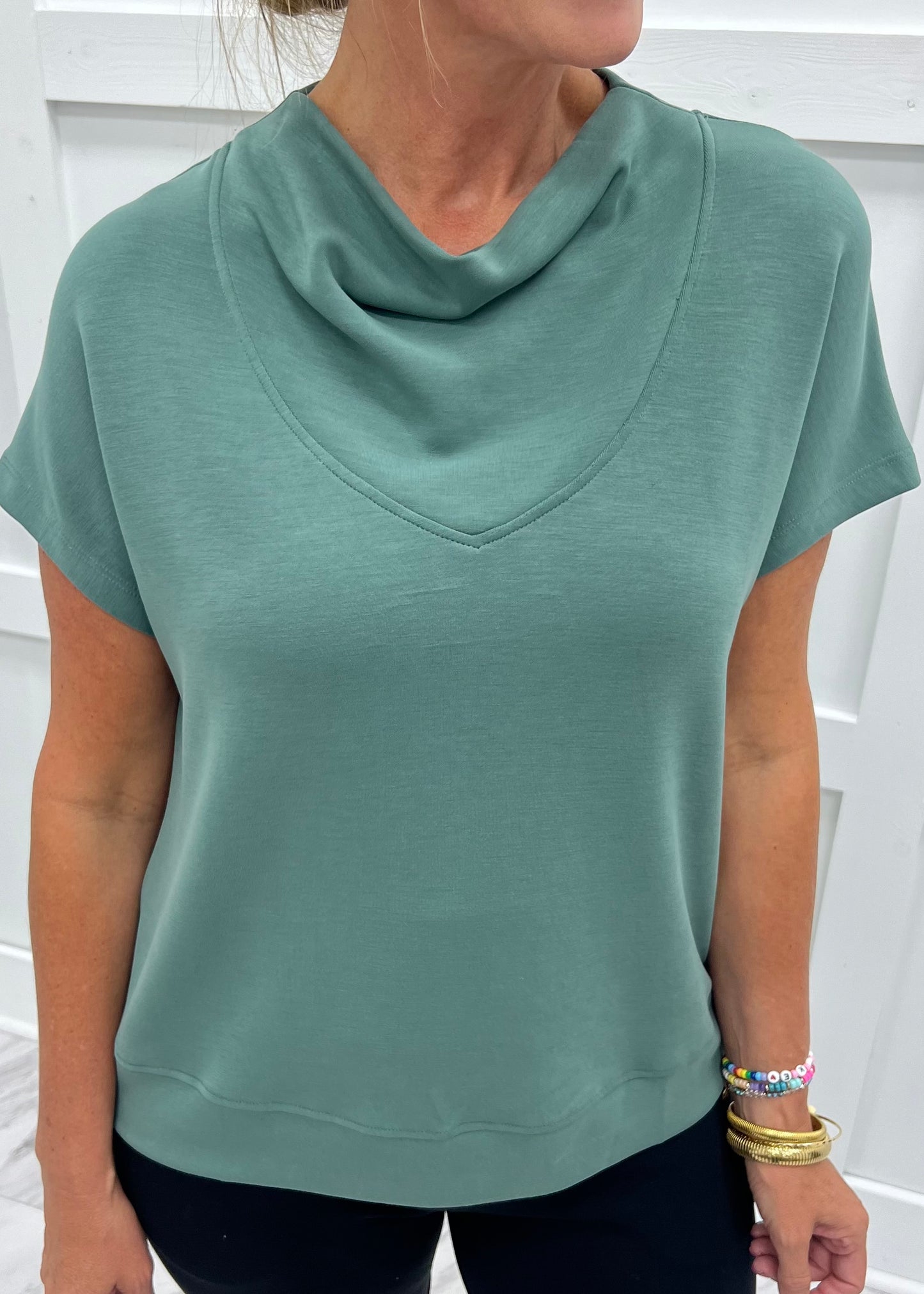 Campbell Cowl Neck Top (Green)
