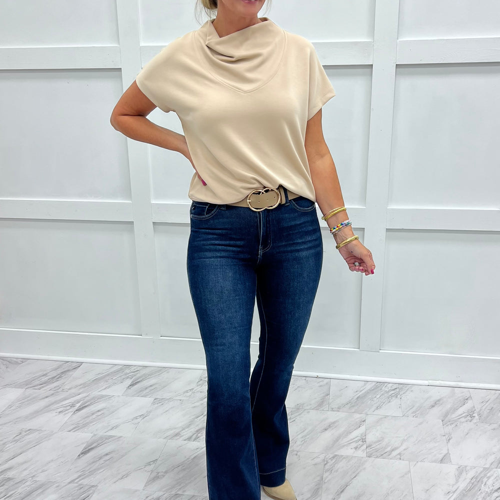 Campbell Cowl Neck Top (Beige)
