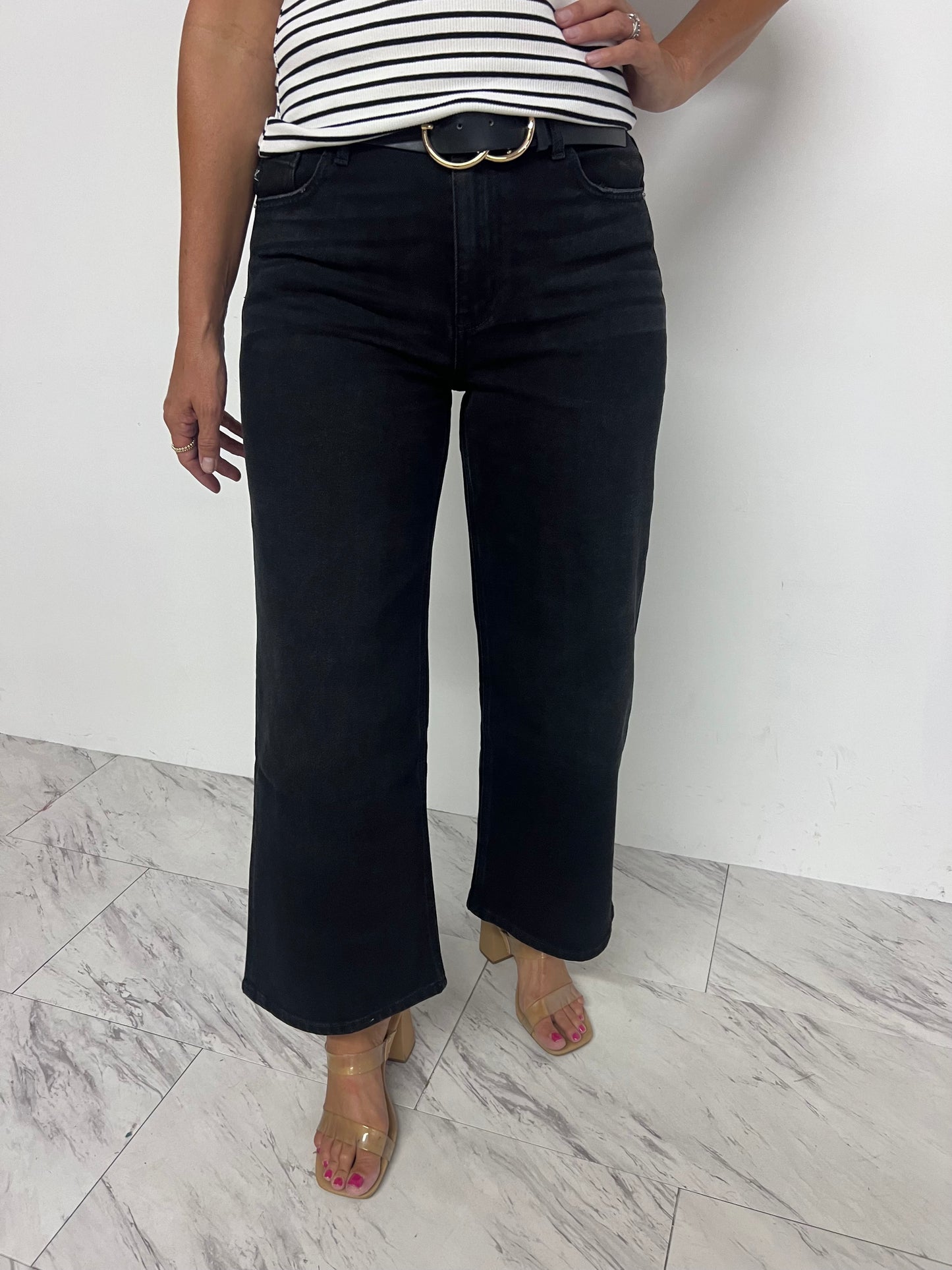 Bellamy Black Cropped Wide Leg Denim