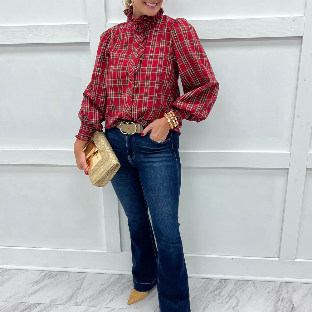 Holiday Classic Button Front Top (Red)