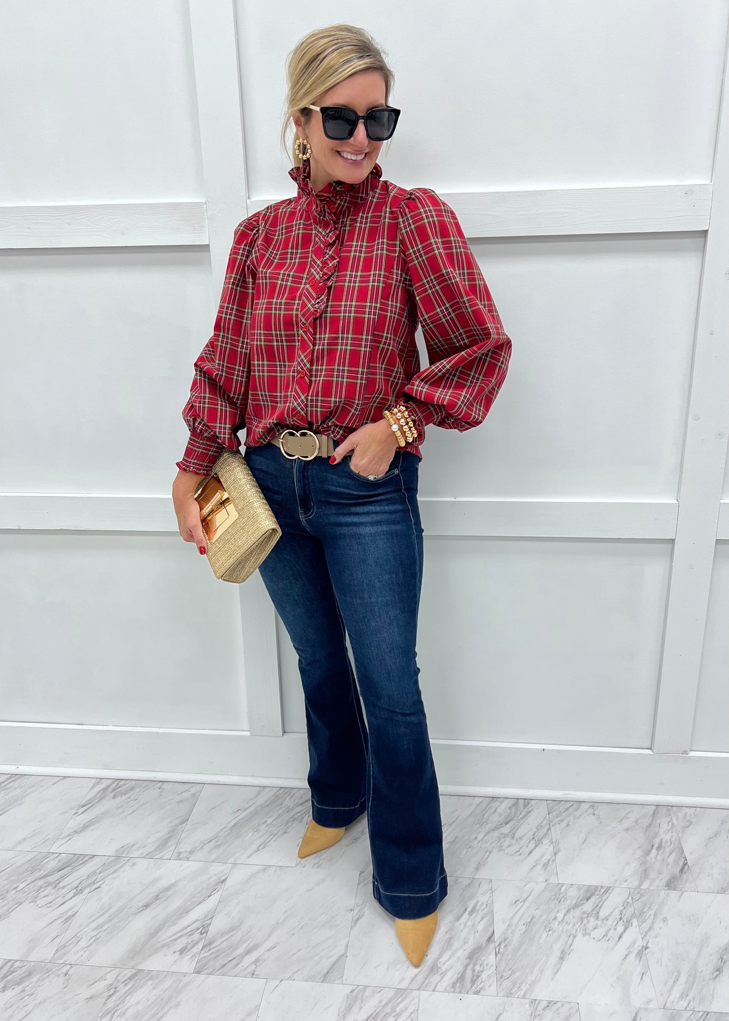 Holiday Classic Button Front Top (Red)