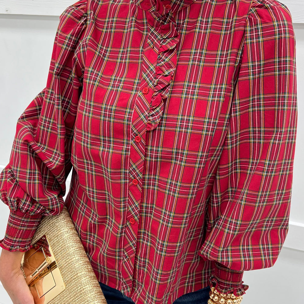 Holiday Classic Button Front Top (Red)