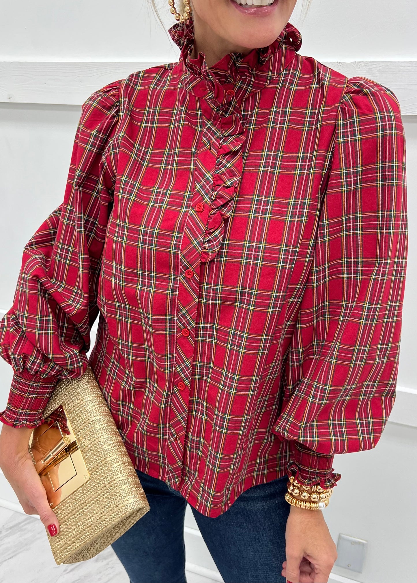 Holiday Classic Button Front Top (Red)