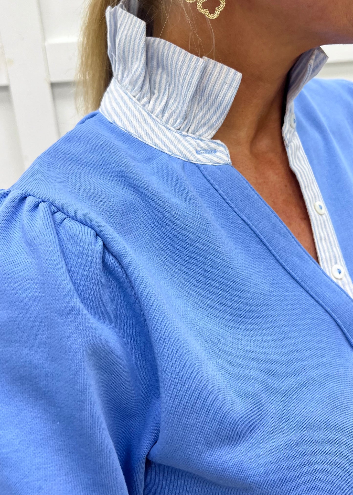 Kiawah Stripe Collar Top (Periwinkle)