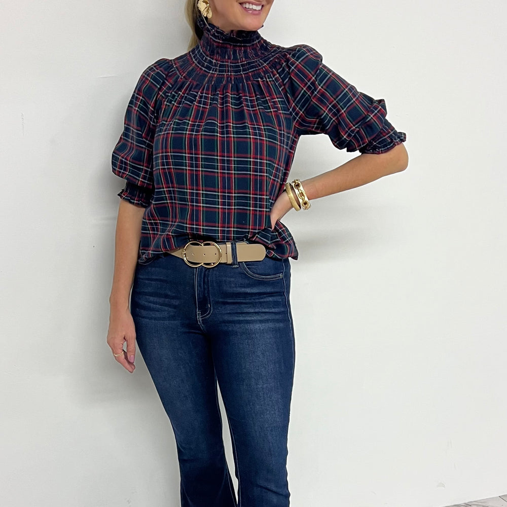 
                  
                    Deck The Halls Smocked Plaid Top (Navy Mix)-FINAL SALE
                  
                