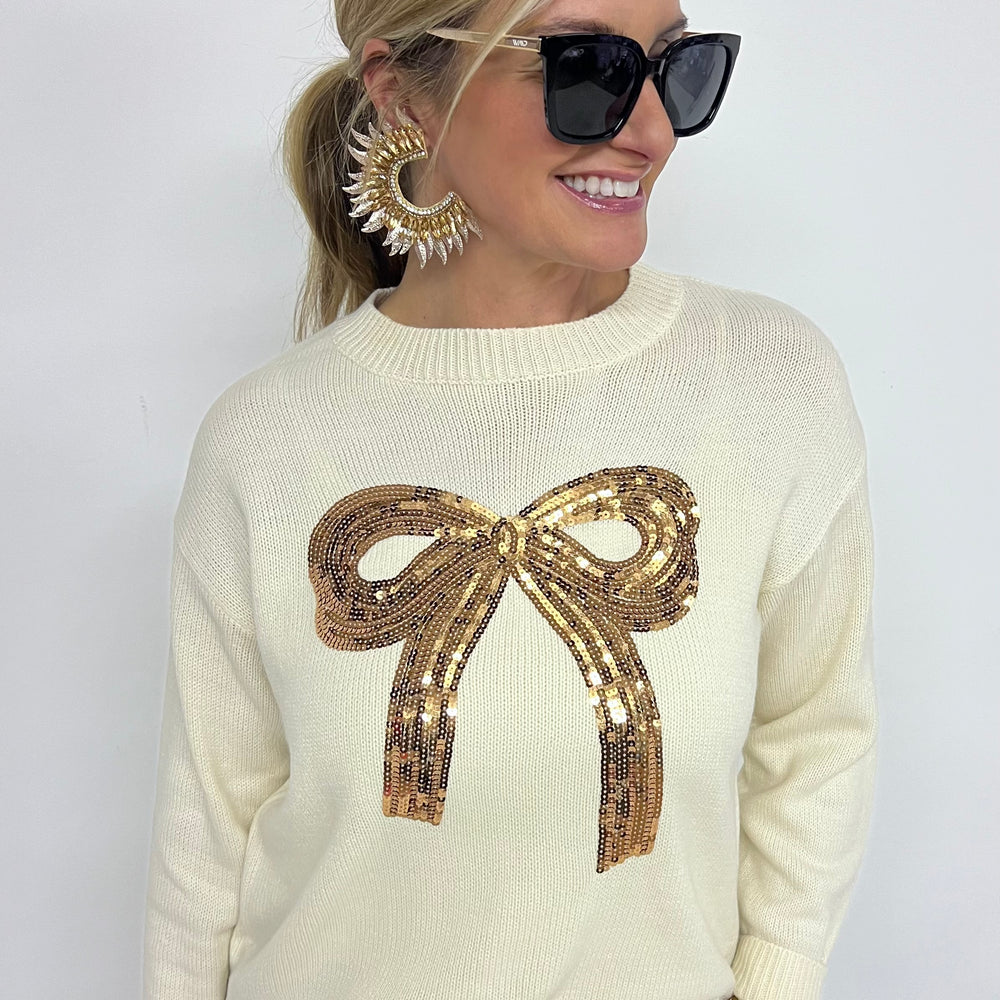 My Only Wish Sequin Bow Sweater