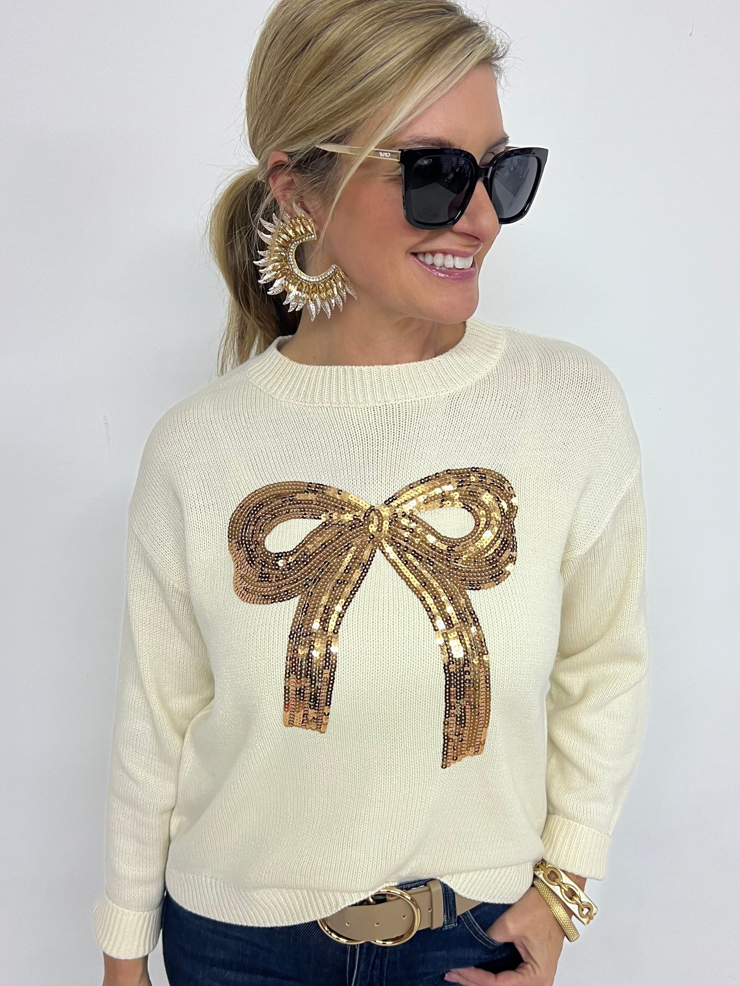 My Only Wish Sequin Bow Sweater