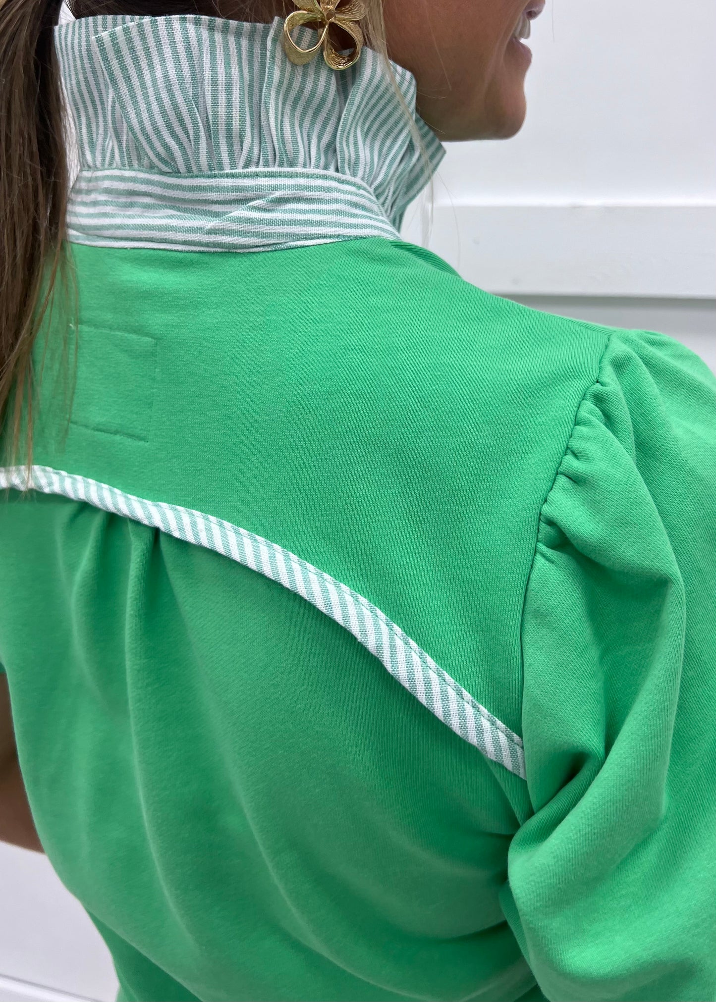 Kiawah Stripe Collar Top (Green)