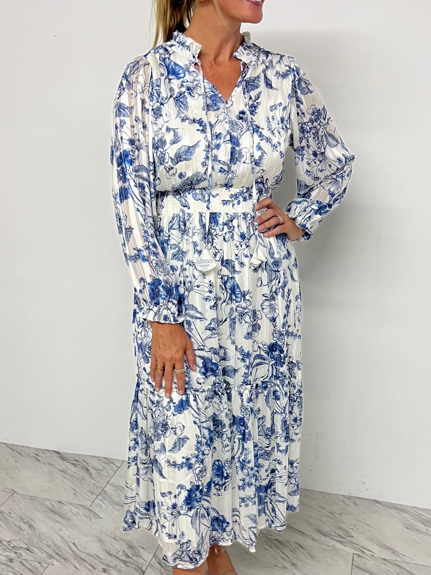 Vineyard Blue + White Maxi Dress