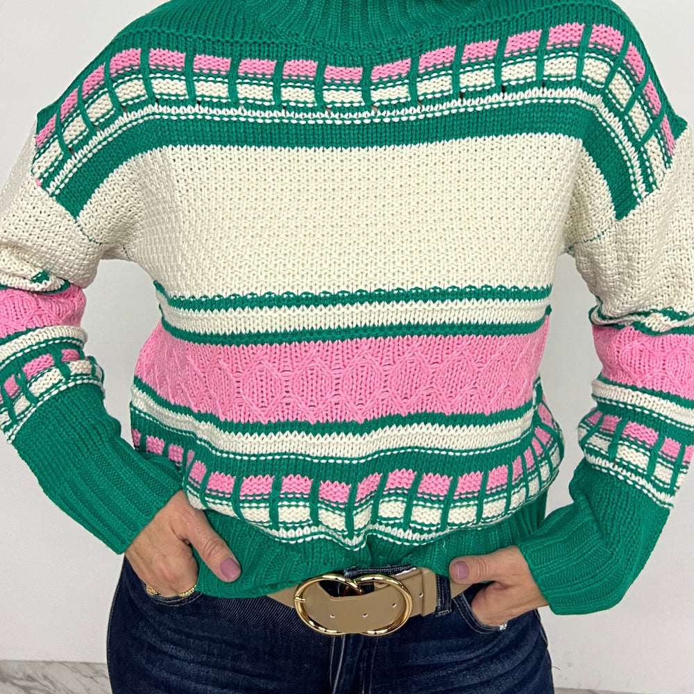 Perfectly Preppy Pink + Green Sweater