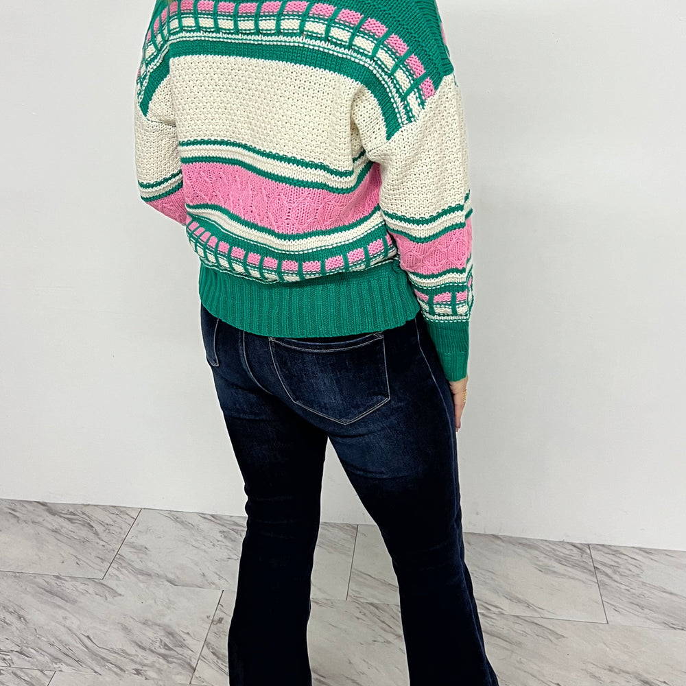 
                  
                    Perfectly Preppy Pink + Green Sweater
                  
                