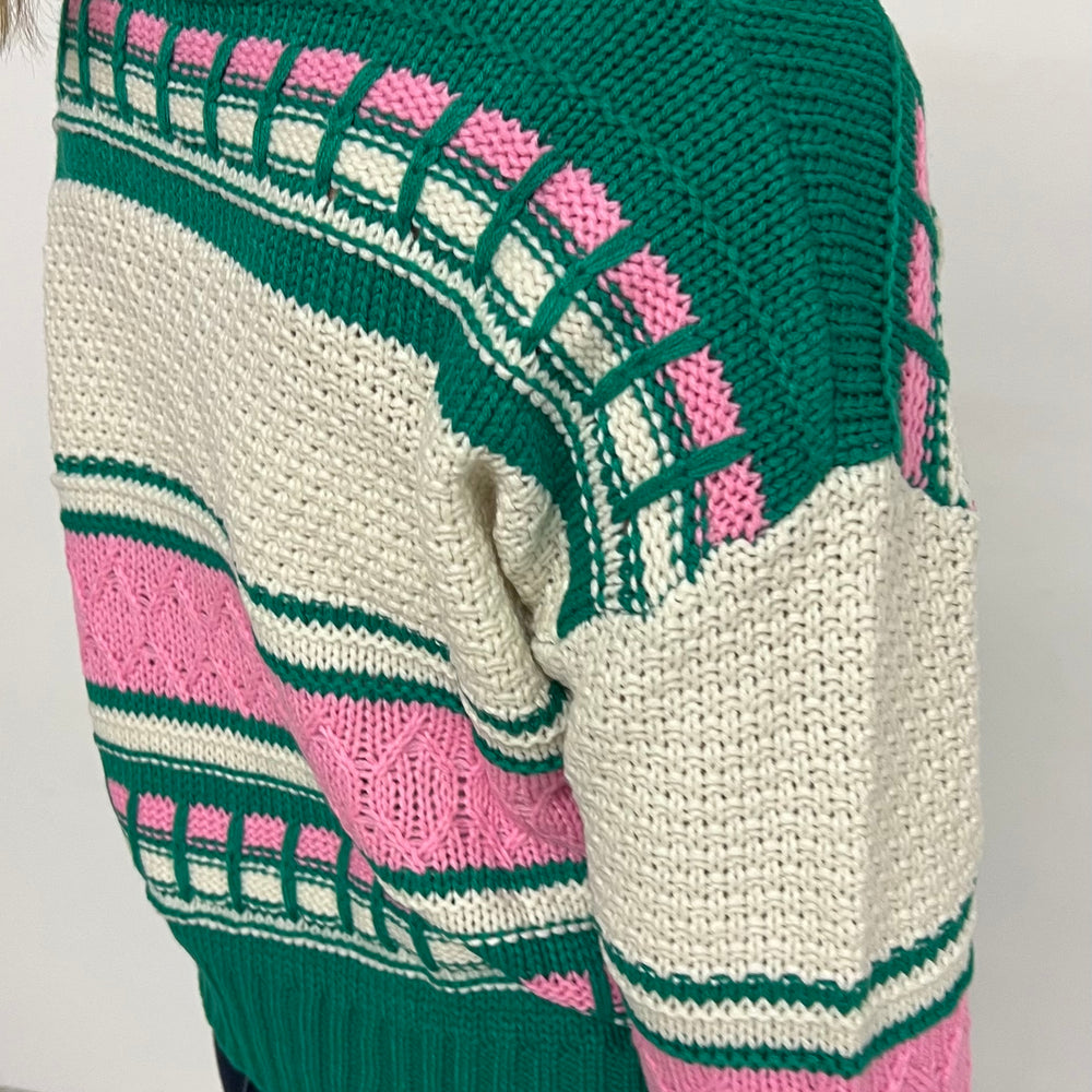 
                  
                    Perfectly Preppy Pink + Green Sweater
                  
                