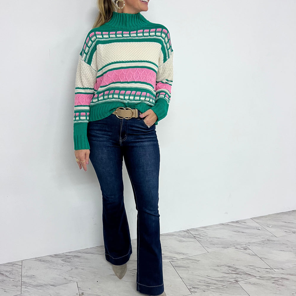 Perfectly Preppy Pink + Green Sweater