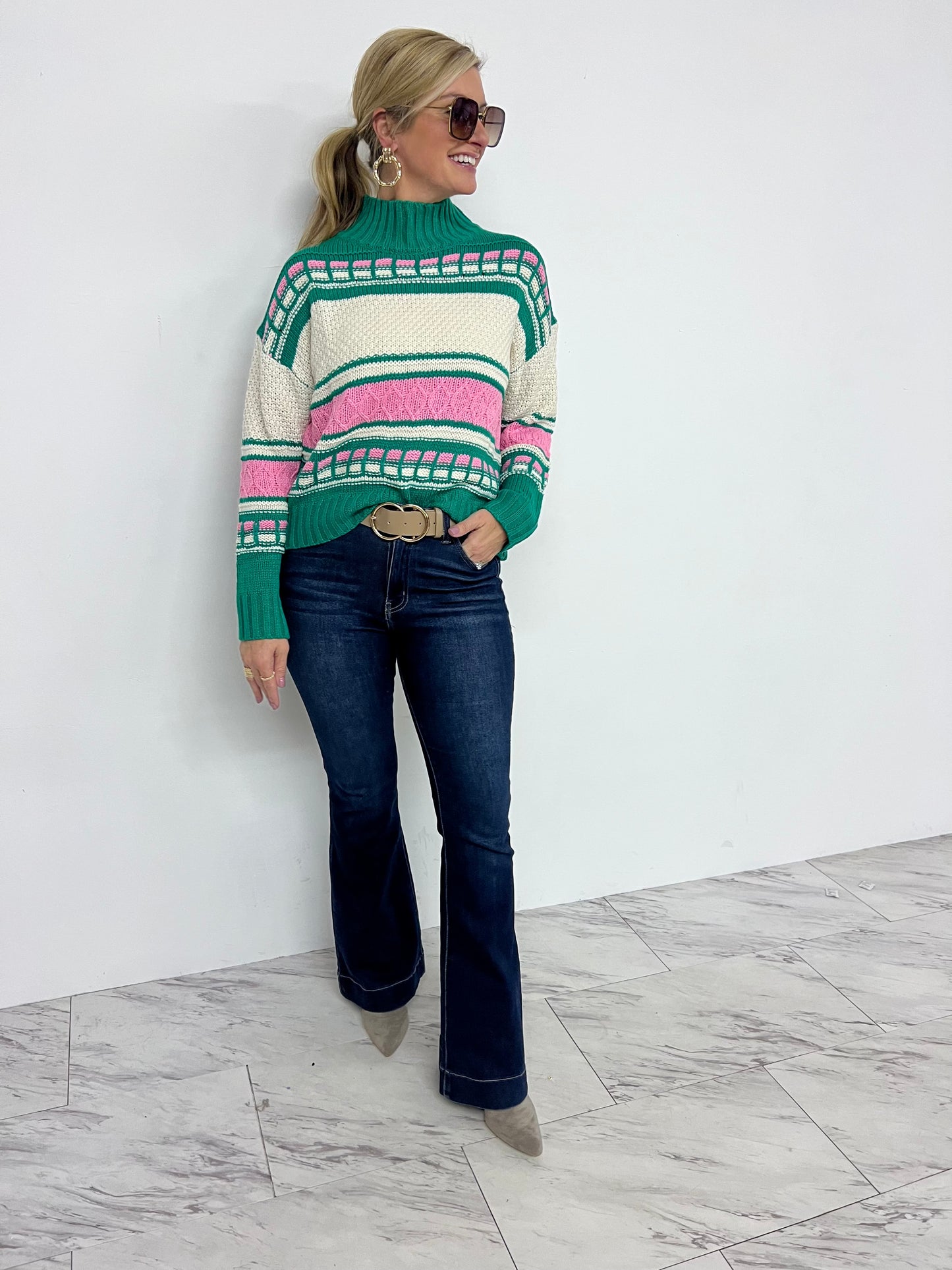 Perfectly Preppy Pink + Green Sweater